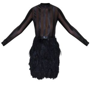 black feather skirt bodycon dress